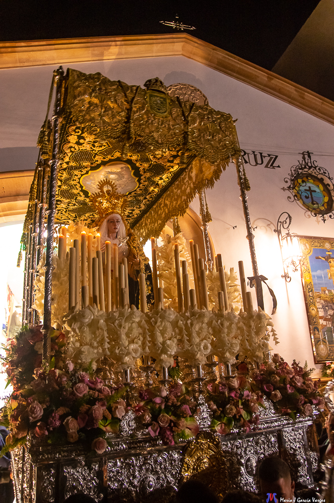 Virgen de los Dolores en la salida de la Casa Hermandad en 2024. Foto: MARIO GARCÍA VARGAS